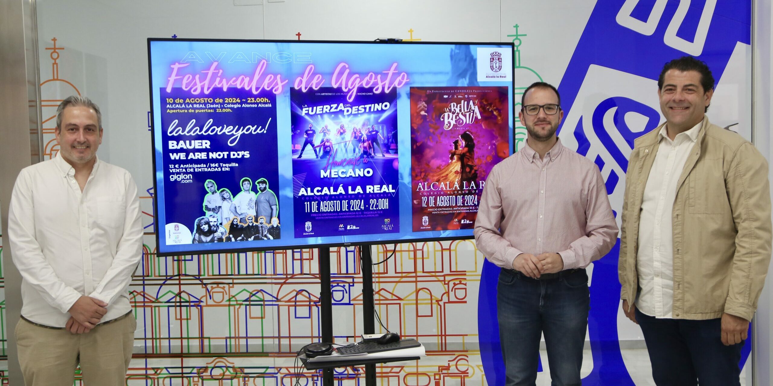 Juanma, Antonio Aguilera y Rafa Lopez con cartel avance Festivales 2024
