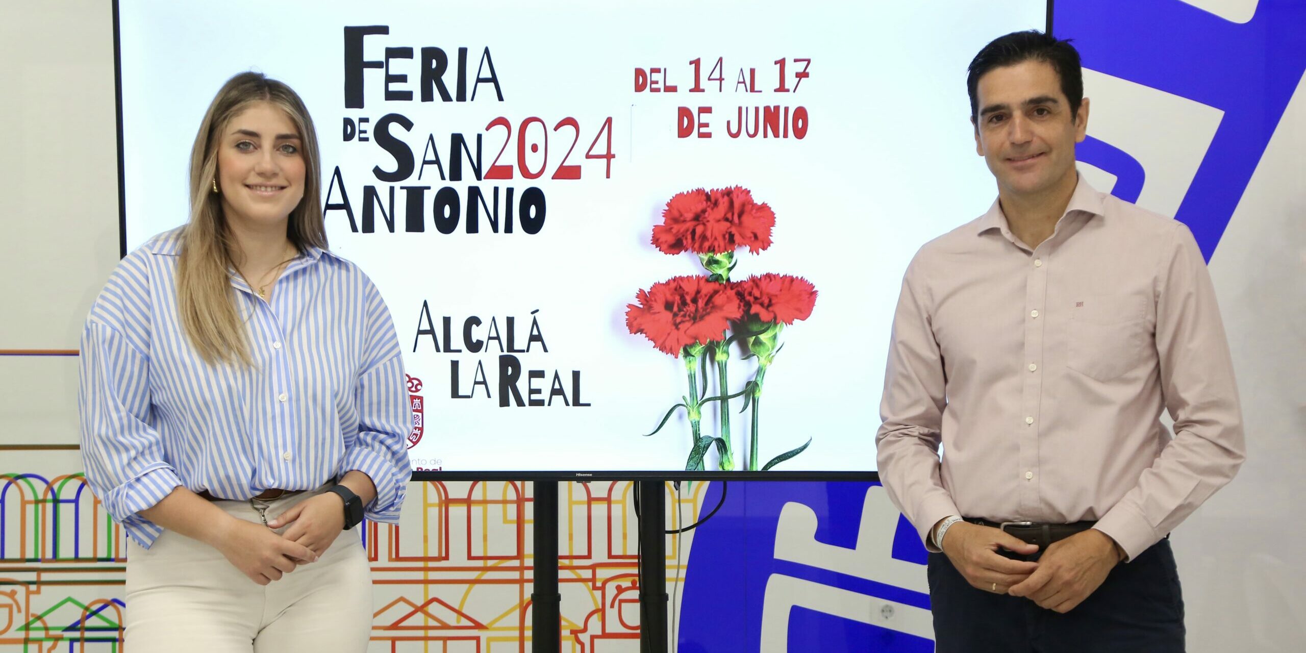 Marino y Rocío presentación feria San Antonio 2024 con cartel