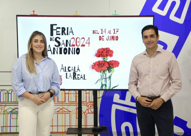 Marino y Rocío presentación feria San Antonio 2024 con cartel