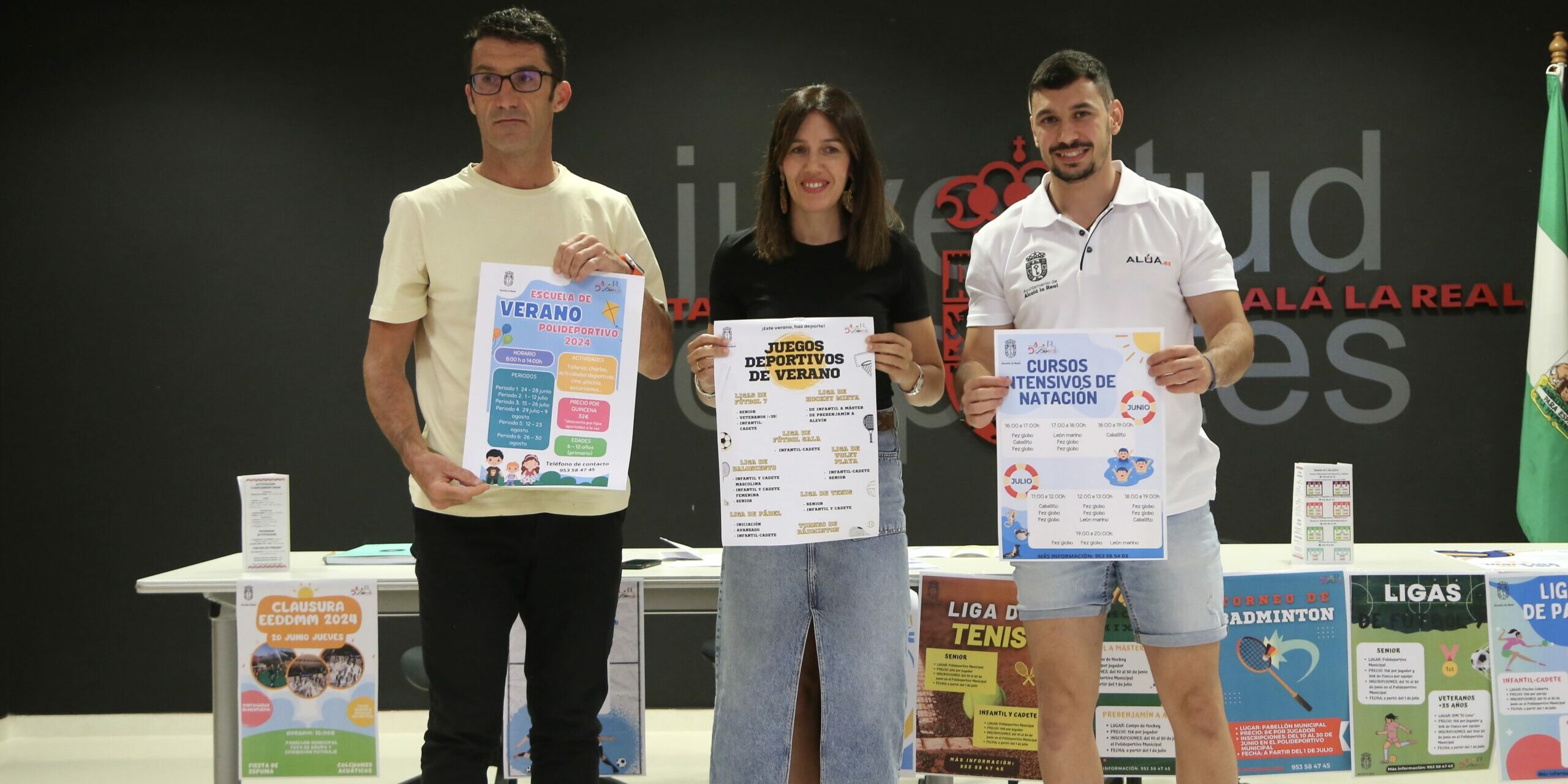 Belén, Castillo y Álvaro Funes presentando programación Verano Deportes 2024 con cartel