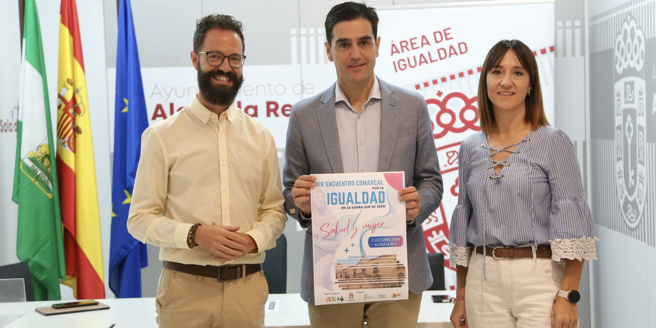 Marino, Dulce e Israel presentando XIV Encuentro Comarcal de Igualdad