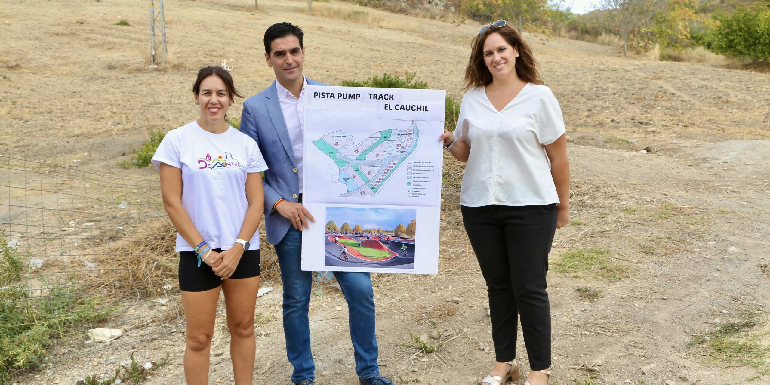 Proyecto pump track Marino y Merce Flores y Belén en el terreno